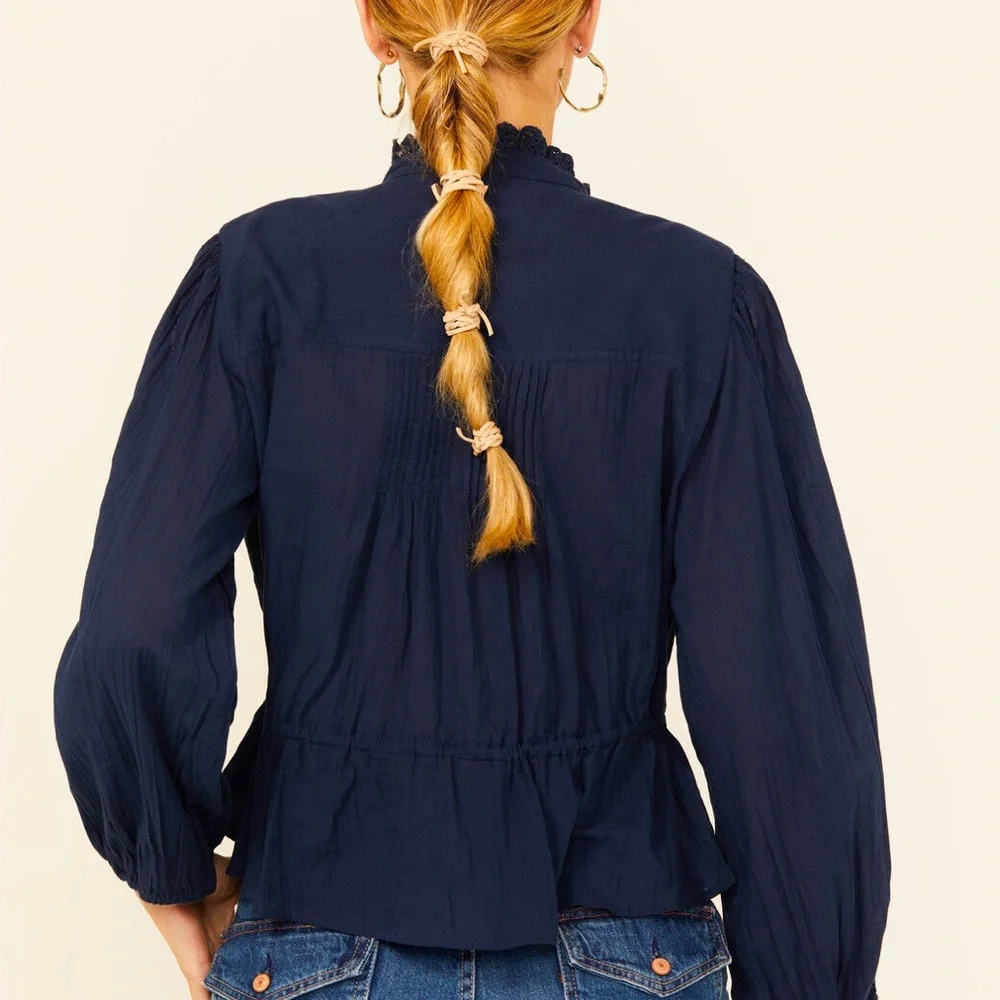 Free People Best of Me Long Sleeve Embroidered Blouse, NEW